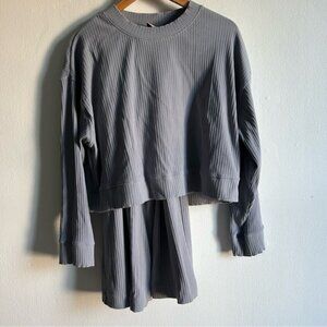 H&M Blue Ribbed Relaxed Pajama Set
